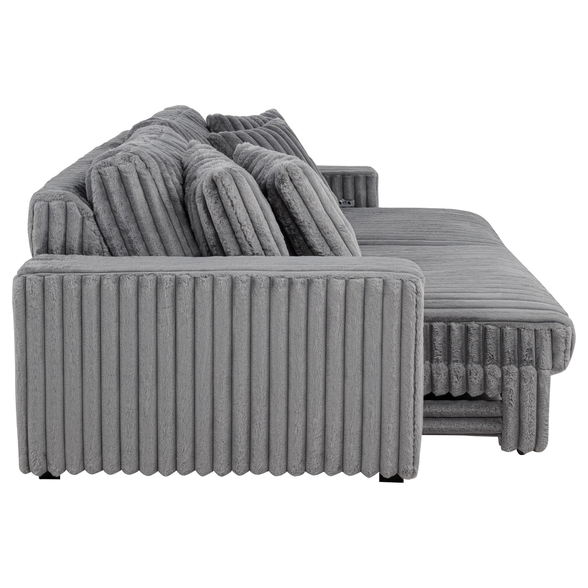 Jacana Gray Corduroy Upholstered Dual Power Chaise Sofa by Coaster at Eve Furniture