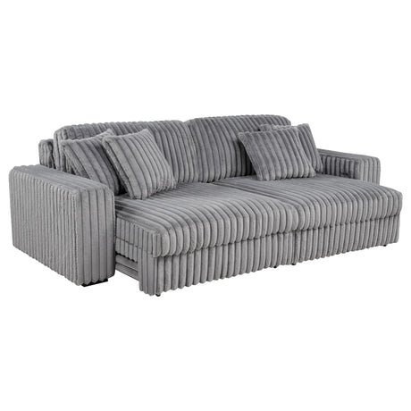 Jacana Gray Corduroy Upholstered Dual Power Chaise Sofa by Coaster at Eve Furniture