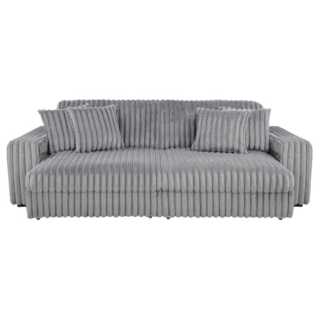 Jacana Gray Corduroy Upholstered Dual Power Chaise Sofa by Coaster at Eve Furniture