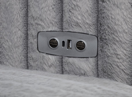 Jacana Gray Corduroy Upholstered Dual Power Chaise Sofa by Coaster at Eve Furniture