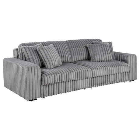 Jacana Gray Corduroy Upholstered Dual Power Chaise Sofa by Coaster at Eve Furniture