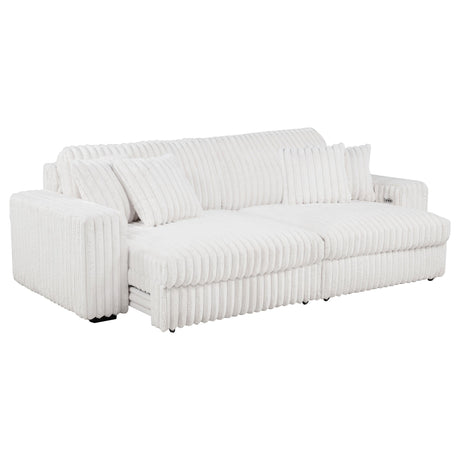 Jacana Corduroy Upholstered Dual Power Chaise Sofa Ivory by Coaster at Eve Furniture