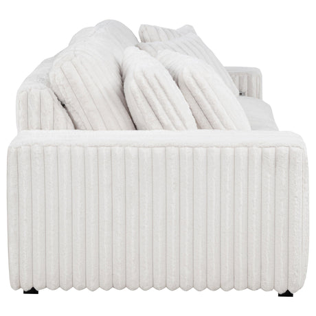 Jacana Corduroy Upholstered Dual Power Chaise Sofa Ivory by Coaster at Eve Furniture