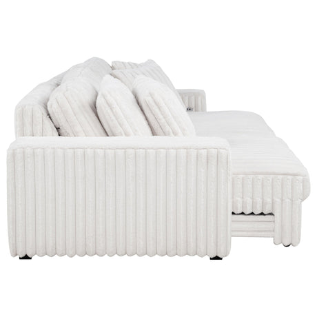 Jacana Corduroy Upholstered Dual Power Chaise Sofa Ivory by Coaster at Eve Furniture