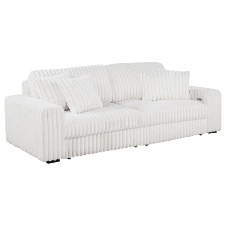 Jacana Corduroy Upholstered Dual Power Chaise Sofa Ivory by Coaster at Eve Furniture
