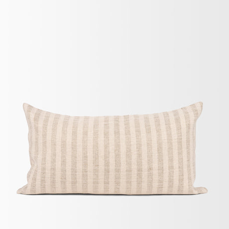 Jace Cream w/ Beige Stripe Lumbar Decorative Pillow Cover by Mercana at Eve Furniture