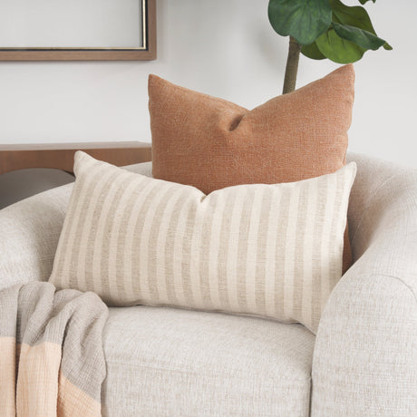 Jace Cream w/ Beige Stripe Lumbar Decorative Pillow Cover by Mercana at Eve Furniture