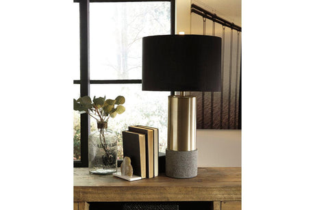 Jacek Gray/Brass Finish Table Lamp by Ashley at Eve Furniture