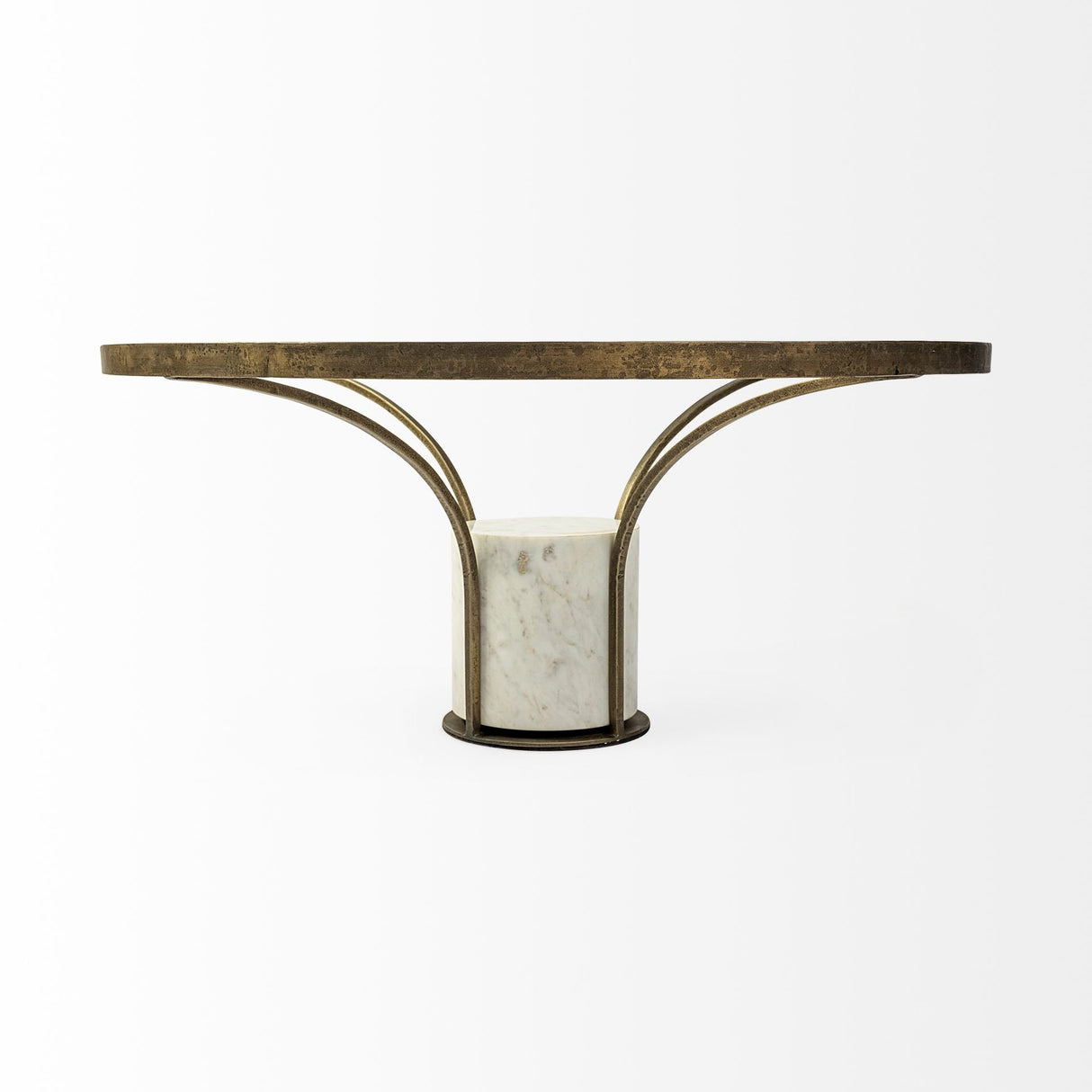 Jacinta 36" Round Glass Top Metal and Marble Pedestal Coffee Table by Mercana at Eve Furniture
