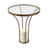 Jacinta II 21" Round Glass Top Metal and Marble Pedestal End/Side Table by Mercana at Eve Furniture