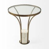 Jacinta II Round Glass Top Metal and Marble Pedestal End/Side Table by Mercana at Eve Furniture