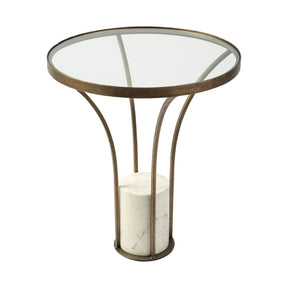 Jacinta II Round Glass Top Metal and Marble Pedestal End/Side Table by Mercana at Eve Furniture