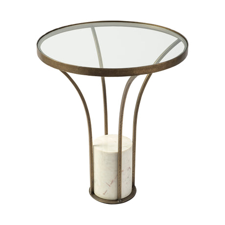 Jacinta II Round Glass Top Metal and Marble Pedestal End/Side Table by Mercana at Eve Furniture