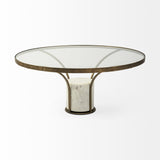 Jacinta Round Glass Top Metal and Marble Pedestal Coffee Table by Mercana at Eve Furniture