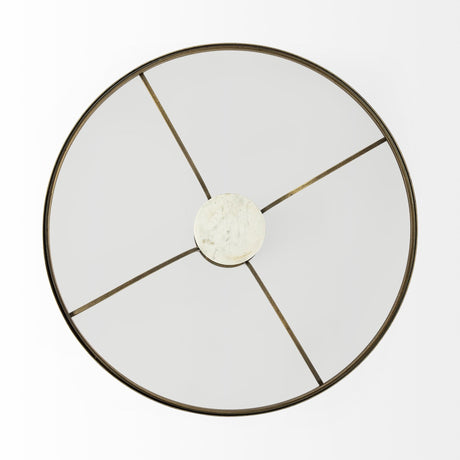 Jacinta Round Glass Top Metal and Marble Pedestal Coffee Table by Mercana at Eve Furniture