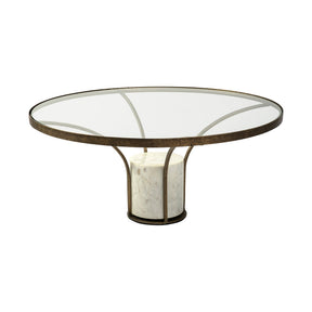Jacinta Round Glass Top Metal and Marble Pedestal Coffee Table by Mercana at Eve Furniture