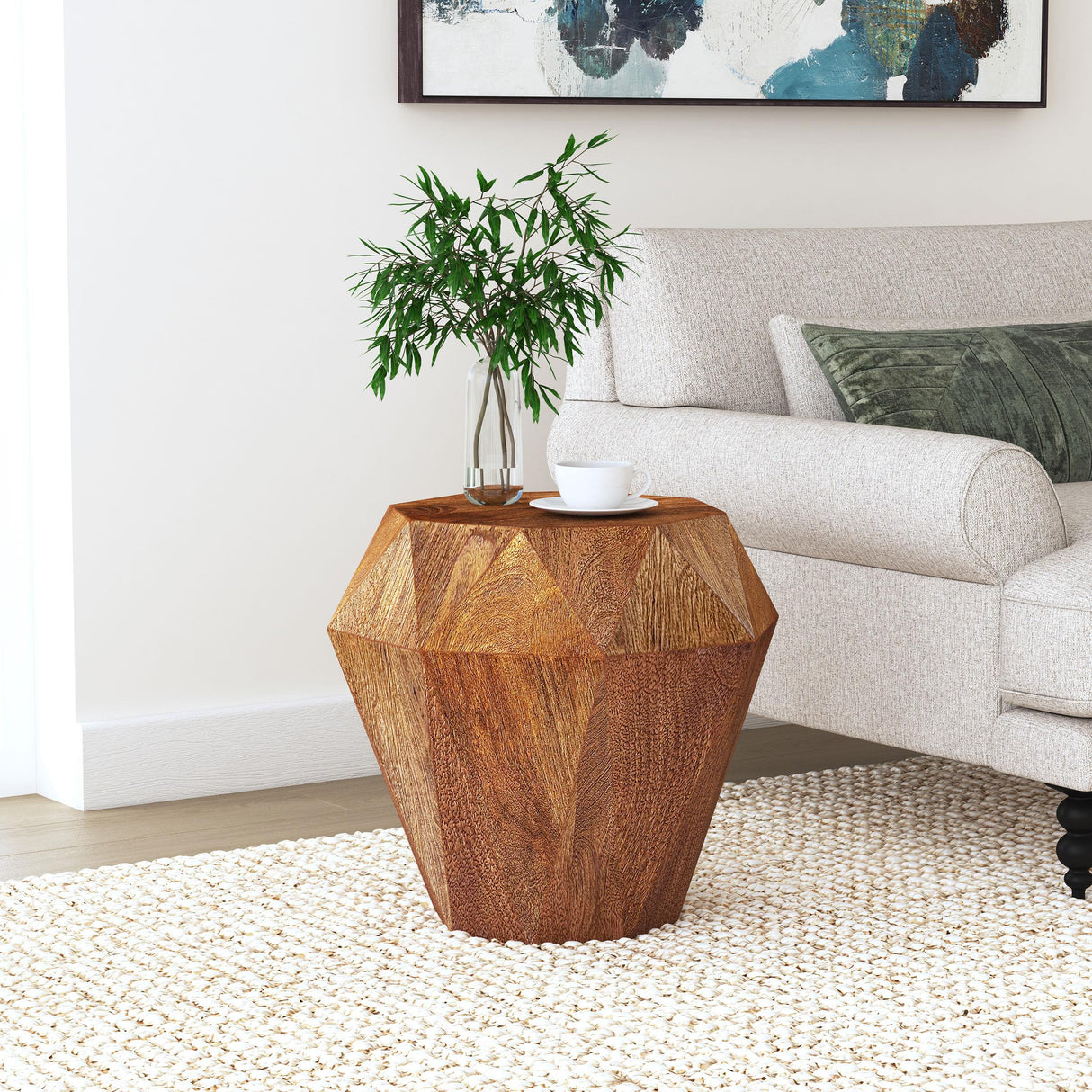 Jacinto Geometric Solid Mango Wood Side Table Natural Brown