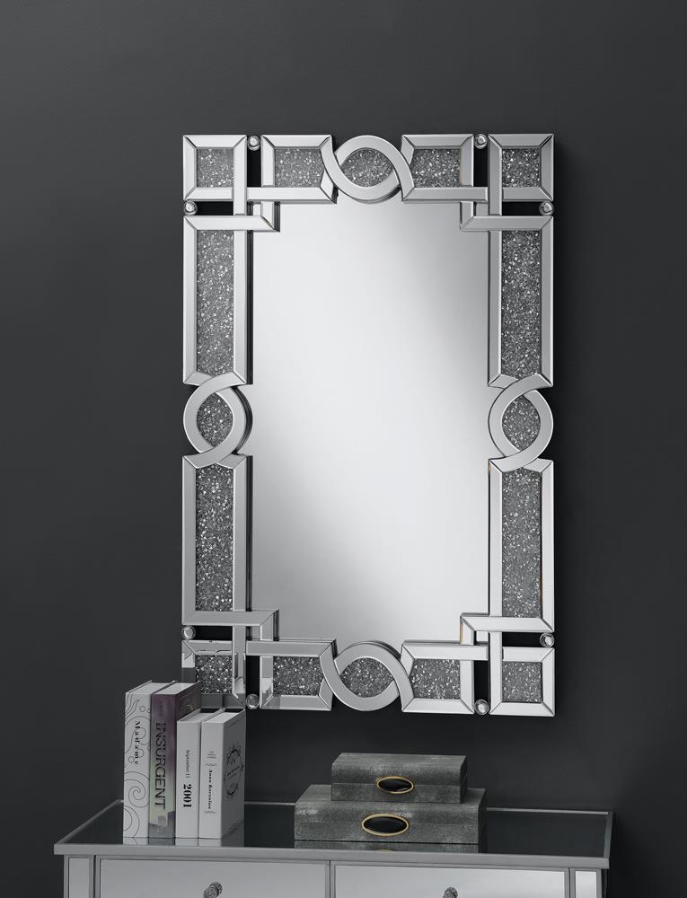 Jackie Silver Interlocking Wall Mirror with Iridescent Panels/Beads