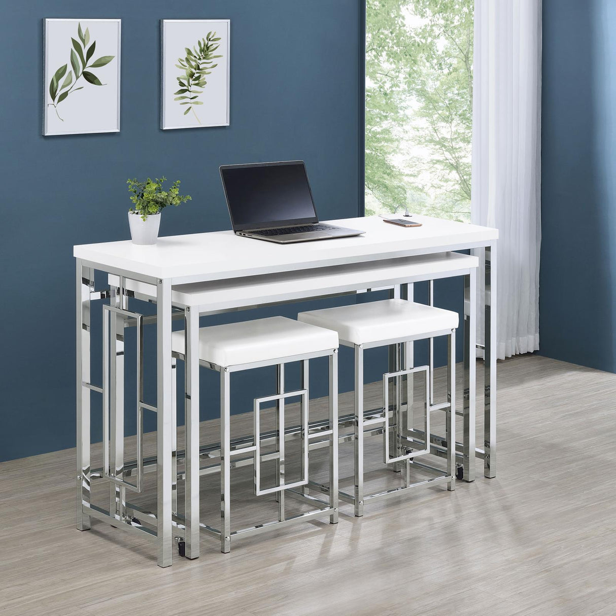 Jackson White/Chrome 4-Piece Multipurpose Counter Height Table Set