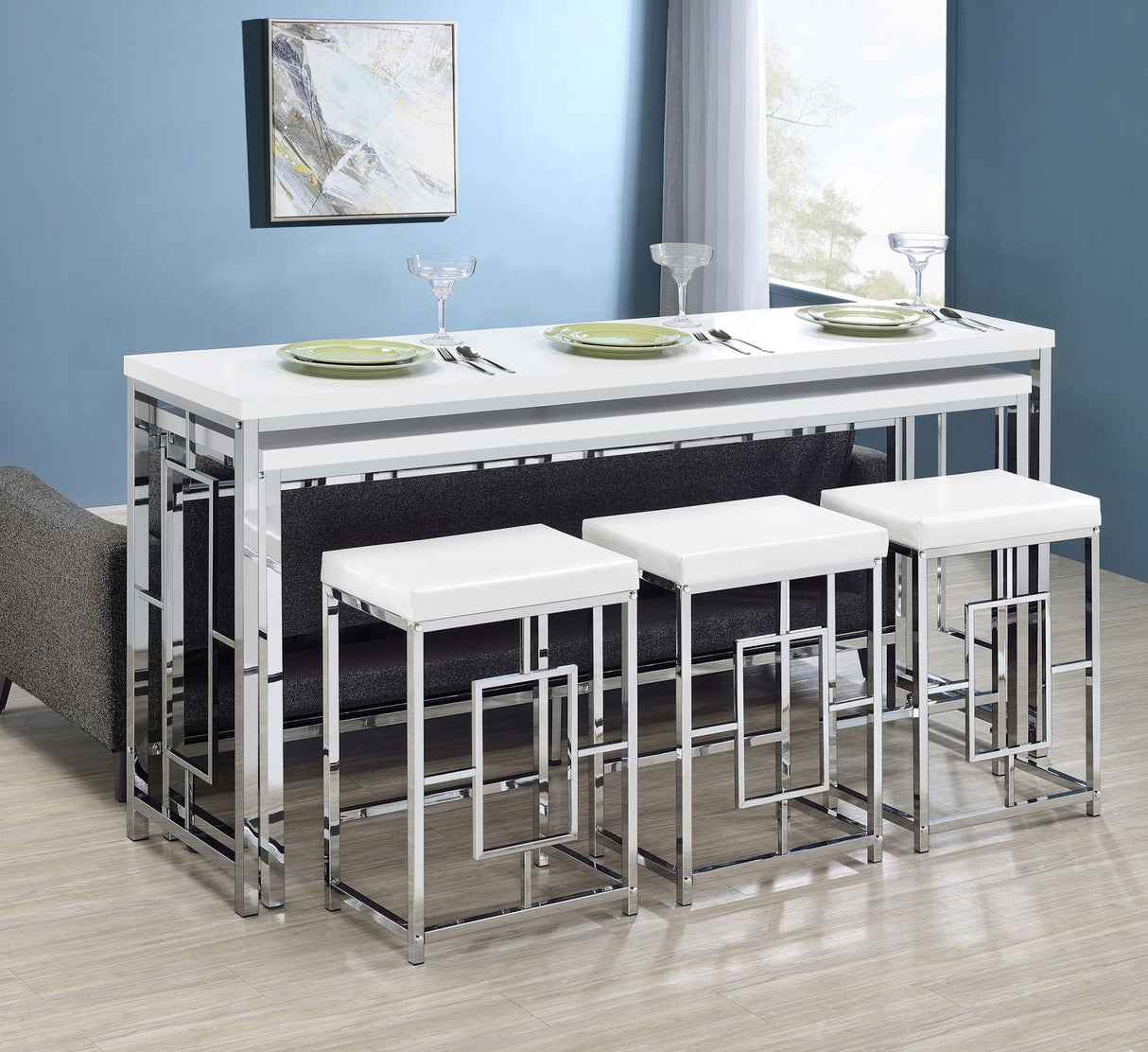 Jackson White/Chrome 5-Piece Multipurpose Counter Height Table Set