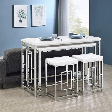 Jackson White/Chrome 4-Piece Multipurpose Counter Height Table Set by Coaster at Eve Furniture