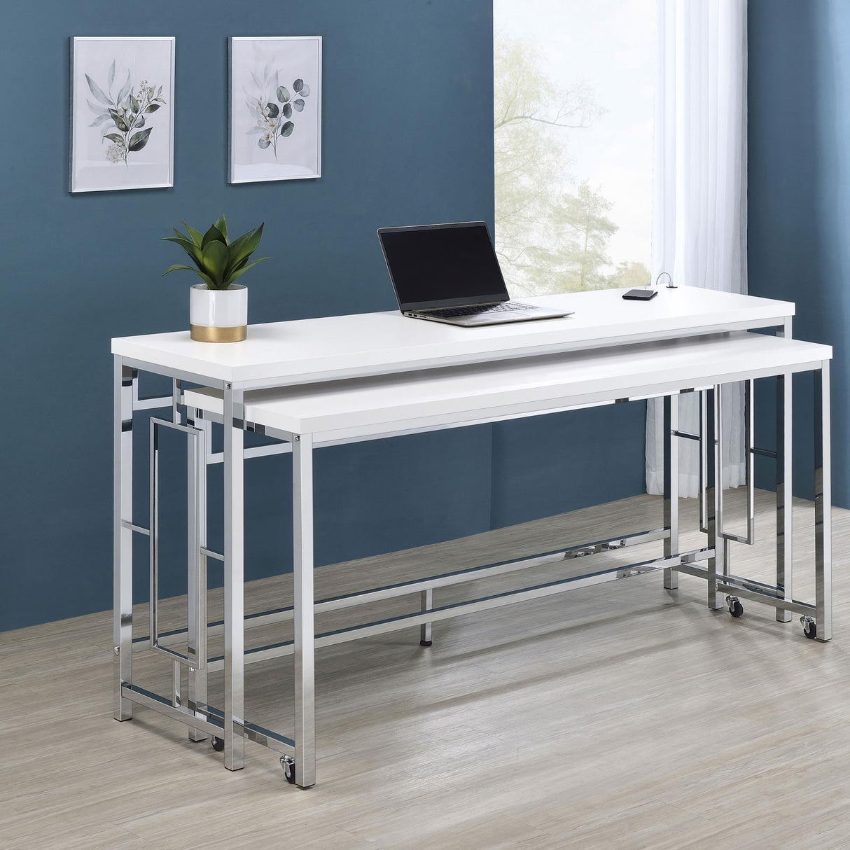 Jackson White/Chrome 5-Piece Multipurpose Counter Height Table Set by Coaster at Eve Furniture