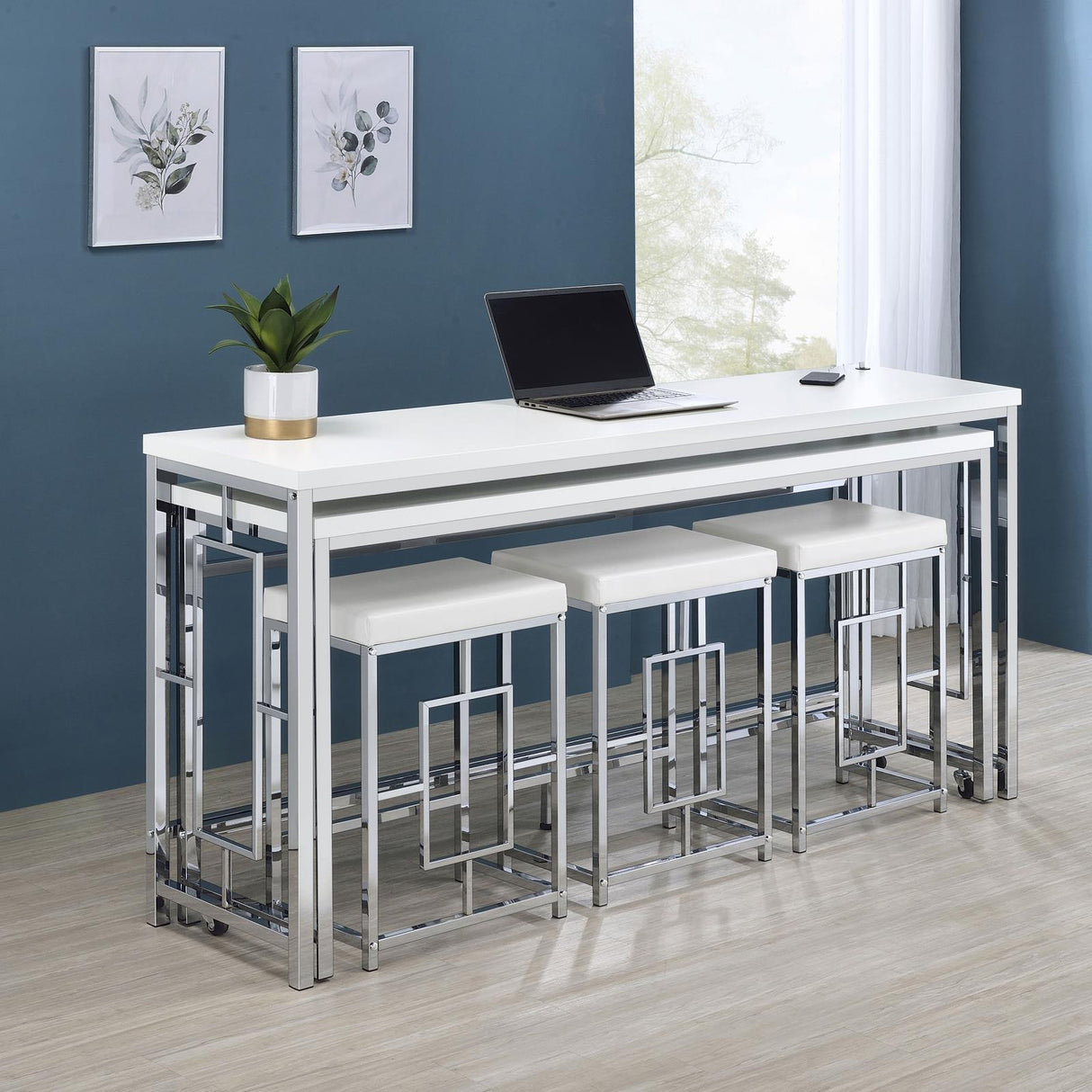 Jackson White/Chrome 5-Piece Multipurpose Counter Height Table Set by Coaster at Eve Furniture
