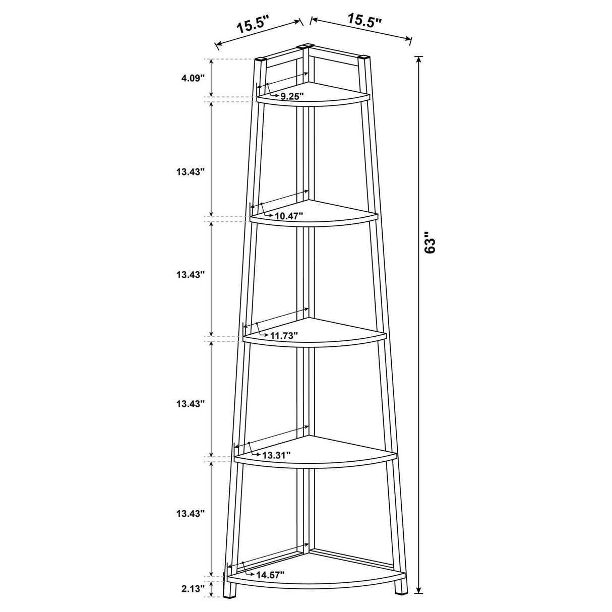 Jacksonville Aged Walnut 5-Tier Corner Bookcase