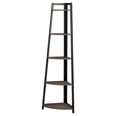 Jacksonville Aged Walnut 5-Tier Corner Bookcase by Coaster at Eve Furniture