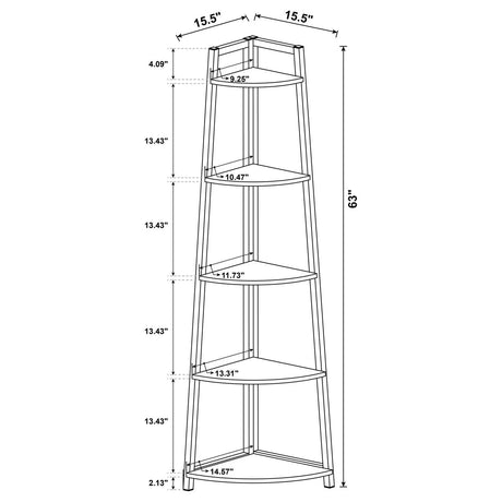 Jacksonville Aged Walnut 5-Tier Corner Bookcase by Coaster at Eve Furniture