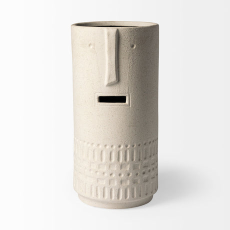 Jacob II Tall White Ceramic Smiling Face Vase by Mercana at Eve Furniture