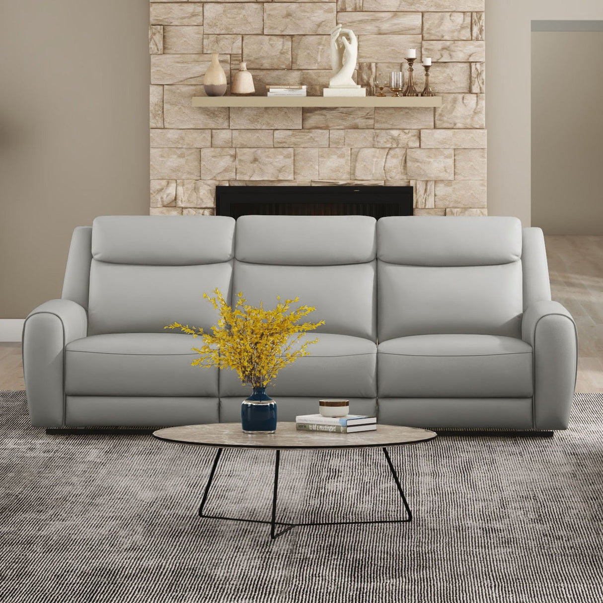 Jacobus Light Gray Leather Sofa & Loveseat by Furniture of America at Eve Furniture
