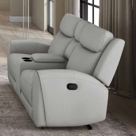 Jacobus Light Gray Manual Recliner Loveseat w/ Console by Furniture of America at Eve Furniture