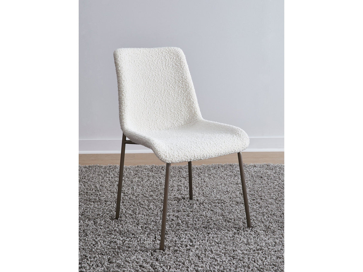 Jade Upholstered Dining Chair in Cottage Cheese Boucle and Brushed Nickel Metal (Set of 2) by Modus Furniture at Eve Furniture