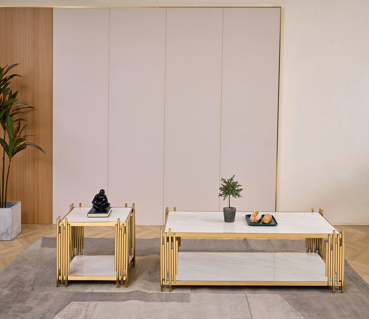 Jaden White Marble Table Set with Metal Base