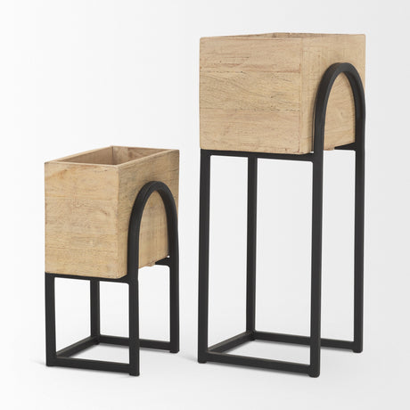 Jadine Set of 2 Beige Wood w/ Black Metal Arch Frames by Mercana at Eve Furniture