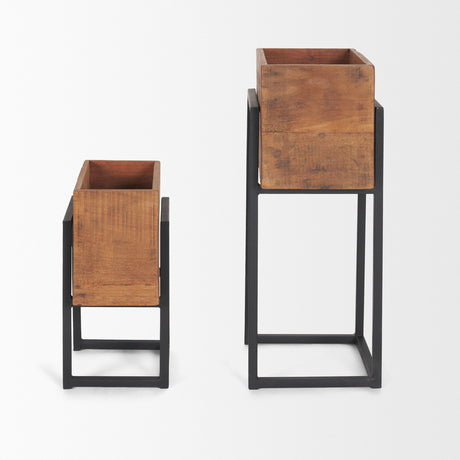 Jadine Set of 2 Medium Brown Wood w/ Black Metal Rectangle Frames by Mercana at Eve Furniture
