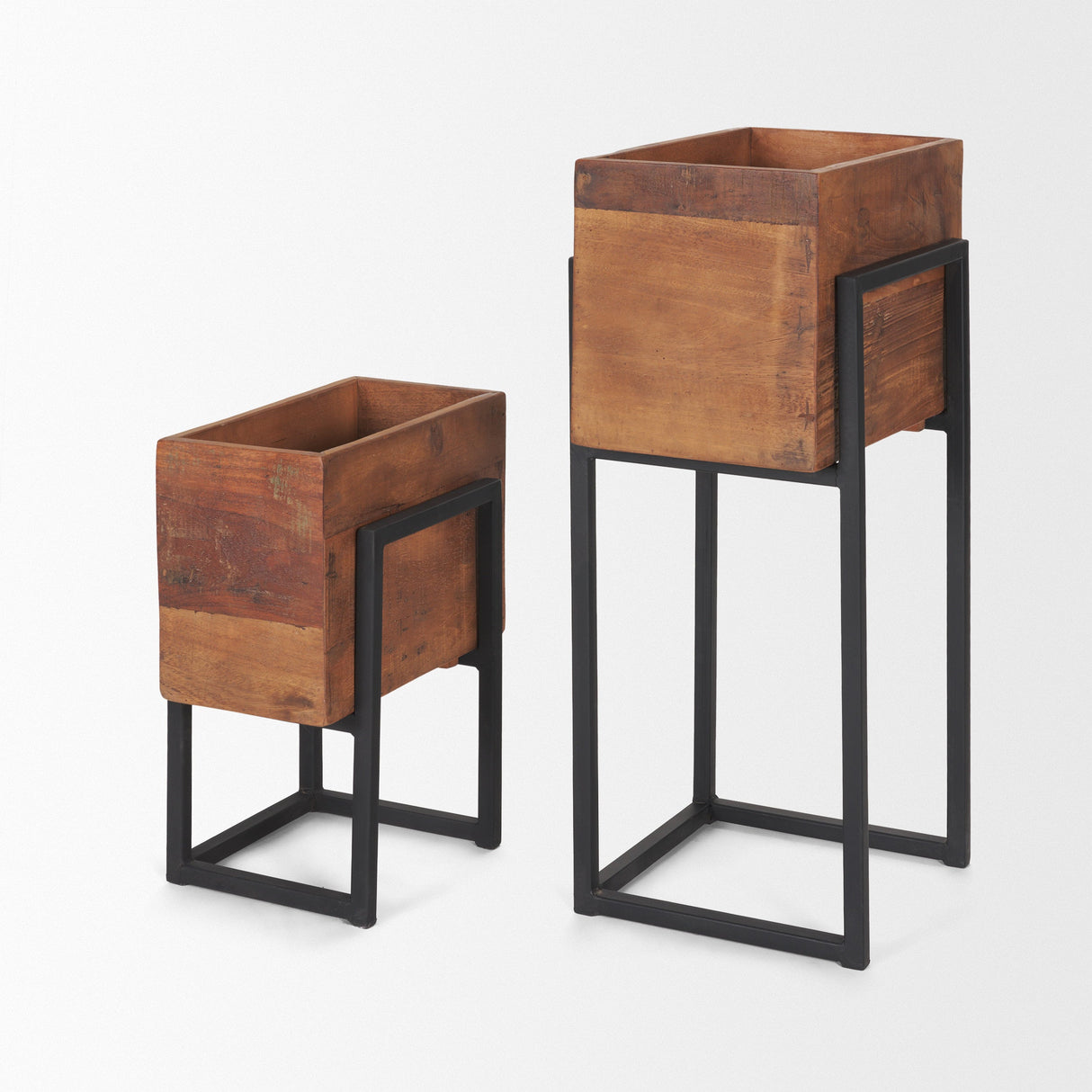 Jadine Set of 2 Medium Brown Wood w/ Black Metal Rectangle Frames by Mercana at Eve Furniture