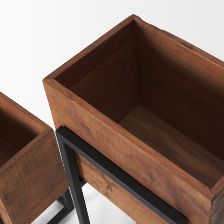 Jadine Set of 2 Medium Brown Wood w/ Black Metal Rectangle Frames by Mercana at Eve Furniture