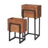 Jadine Set of 2 Medium Brown Wood w/ Black Metal Rectangle Frames by Mercana at Eve Furniture