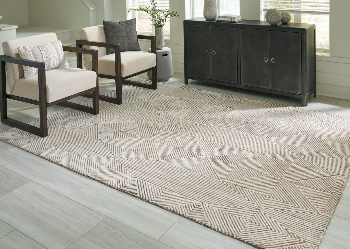 Jadott Beige/Brown Large Rug by Ashley at Eve Furniture