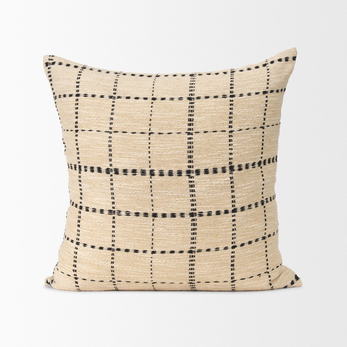 Jaela Beige/Black Striped Checkered Square Throw Pillow Cover w/Down Filler, Set of 2 by Mercana at Eve Furniture