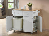 Jalen Natural Brown/White 3-Door Kitchen Cart with Casters by Coaster at Eve Furniture