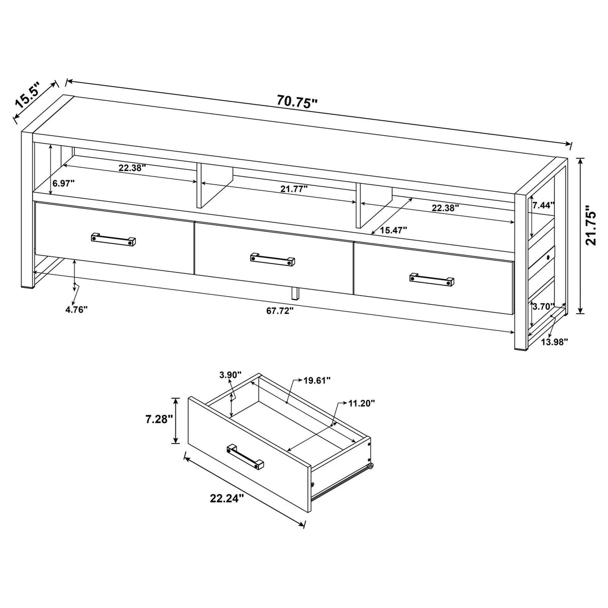 James 3-drawer Composite Wood 71" TV Stand Dark Pine