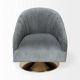 James II Gray Blue Velvet Covered Seat w Gold Swivel Base Accent Chair by Mercana at Eve Furniture