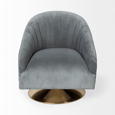 James II Gray Blue Velvet Covered Seat w Gold Swivel Base Accent Chair by Mercana at Eve Furniture