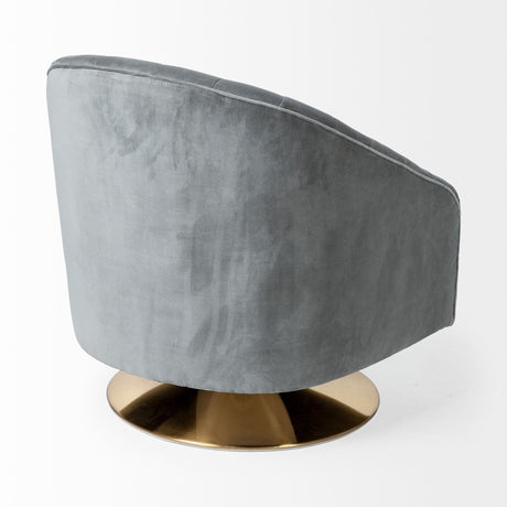 James II Gray Blue Velvet Covered Seat w Gold Swivel Base Accent Chair by Mercana at Eve Furniture