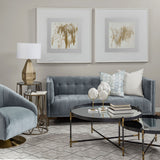 James II Gray Blue Velvet Covered Seat w Gold Swivel Base Accent Chair by Mercana at Eve Furniture