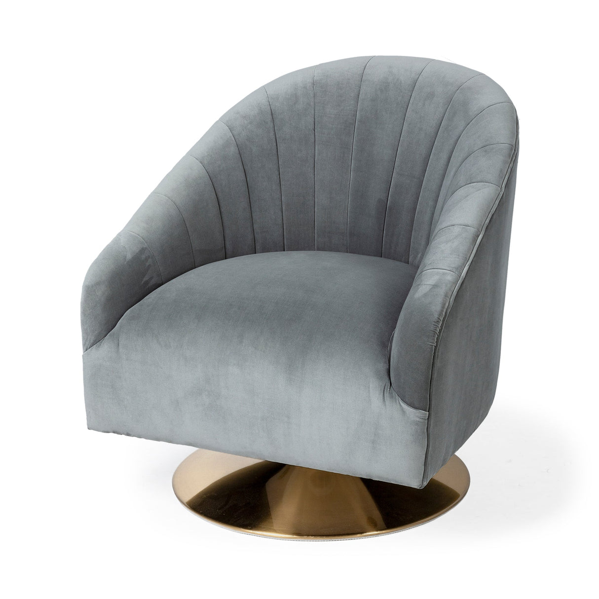 James II Gray Blue Velvet Covered Seat w Gold Swivel Base Accent Chair by Mercana at Eve Furniture