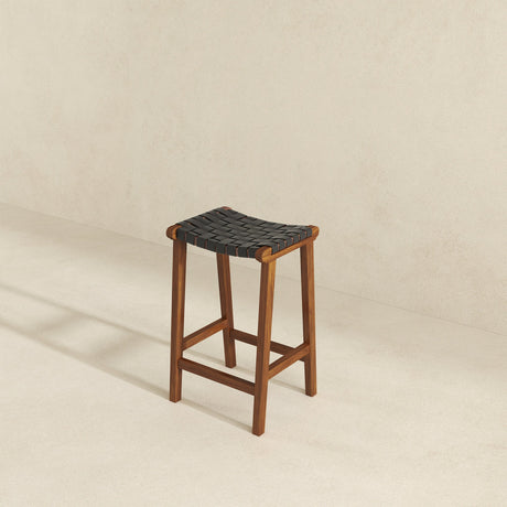 James Mid-Century Modern Genuine Black Leather 24.5" Counter Stool by Ashcroft Furniture at Eve Furniture